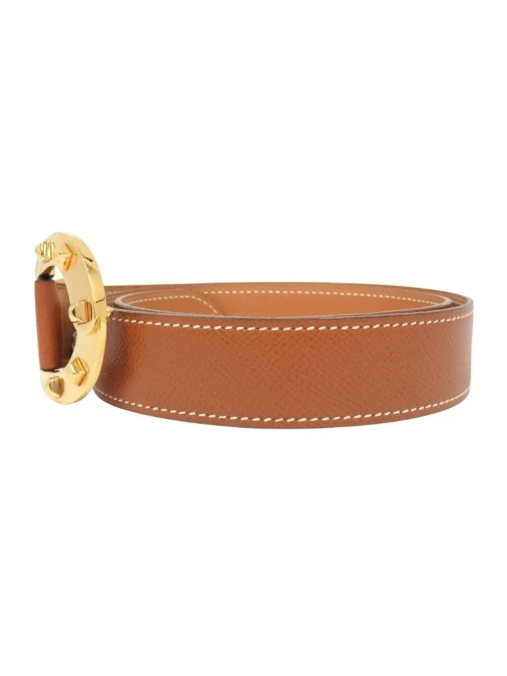 Hermes Horse Buckle Belt Courchevel Leather Vintage 72 Brown